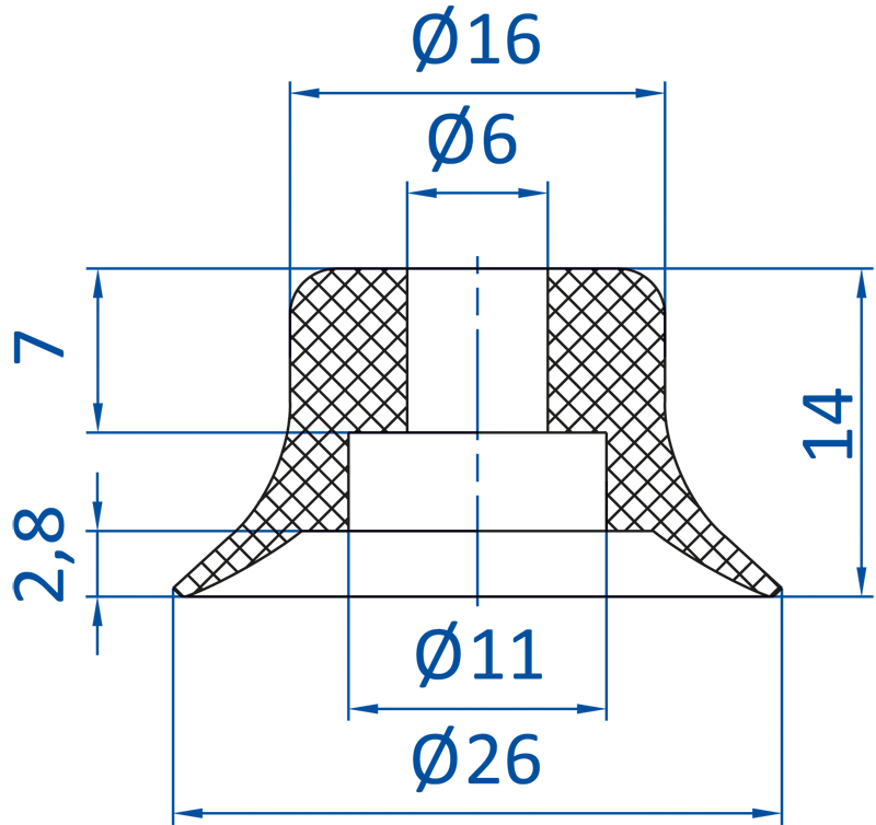 Размеры плоской вакуумной присоски FIPA  серии SKT-F 102.025.501